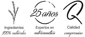 Sellos Ingredientes 100% naturales, 25 años siendo expertos en nutricosmética con calidad y compromiso
